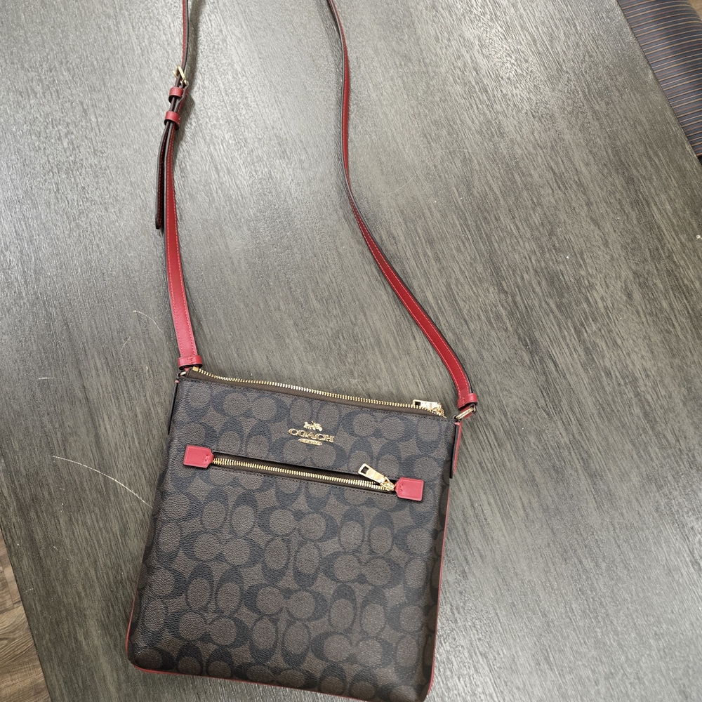 Coach Brown and Red Signature Crossbody Bag - Picture 10 of 11